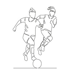 One continuous single drawing line art flat doodle football, soccer, athlete, ball, female, sport, player, playing, competition. Isolated image hand draw contour on a white background, hand drawn, not