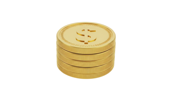 Stack of gold coins showing dollar sign isolated PNG with Transparent Background
