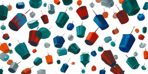Abstract pattern of colorful translucent geometric shapes against a dark background