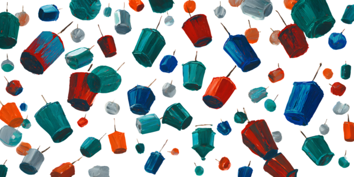 Abstract pattern of colorful translucent geometric shapes against a dark background