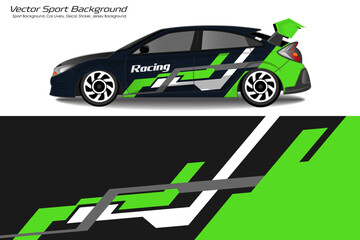 car wrap livery design Hatchback racing wrap decal or livery design  in green and black color EPS 10