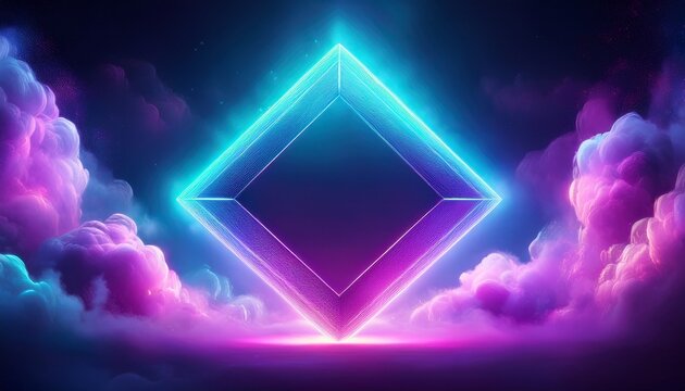 neon rhombus framed by purple and blue clouds