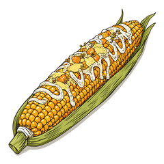 Create Bold Stroke Mexican Elote Corn Professional Photo Perfect for Editorial Content