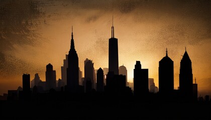 Obraz premium silhouetted city skyline with a grunge aesthetic