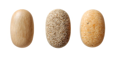 Three oval shaped pills or supplements arranged in a row against a black background