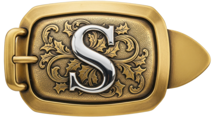 Vintage belt buckle with the letter S isolated PNG with Transparent Background