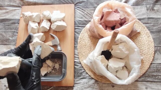 White clay stones close up