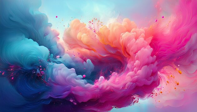 abstract colorful swirling ink cloud with pink specks - Powered by Adobe