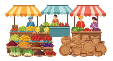 Colorful market stalls brimming with fresh produce and friendly vendors