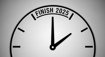A clock face showing the time approaching the end of 2025 and the start of the year 2026 concept