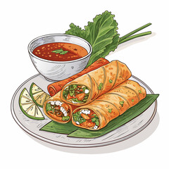 Depicting Create Bold Stroke Vietnamese Spring Rolls Stunning High-Quality Stock Image