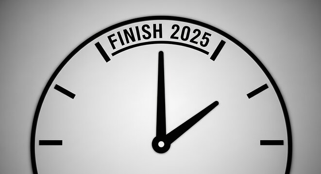A clock face showing the time approaching the end of 2025 and the start of the year 2026 concept