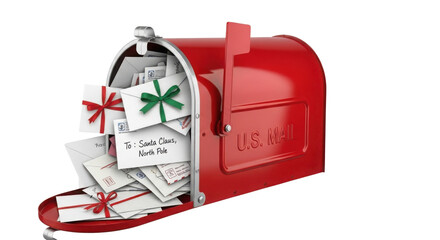 Red mailbox overflowing with letters to Santa Claus isolated PNG with Transparent Background