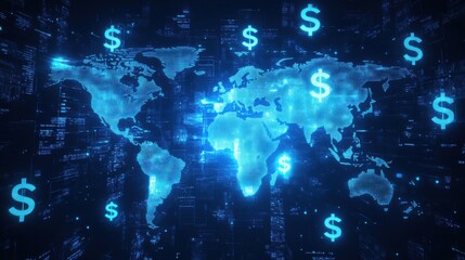 Global Financial Network with Dollar Symbols Representing International Currency and Trade