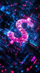 The Glowing Digital Dollar Sign On A Futuristic Circuit Board