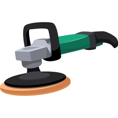 Green and Gray Rotary Polisher Tool with Orange Buffing Pad on Transparent Background