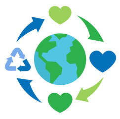 Recycle Vector Illustration Set with Globe, Heart, Leaf, and Eco Badge – Premium Eco-Friendly Icons Collection