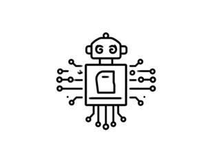  Artificial intelligence AI pictogram. Technology related to artificial intelligence, computers and systems that are intelligent, graphic of robot. Vector ai generated logo or symbol