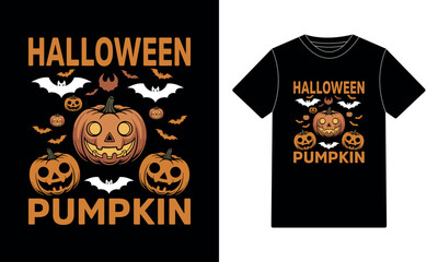 Halloween Pumpkin Patch and Bats T-shirt Design