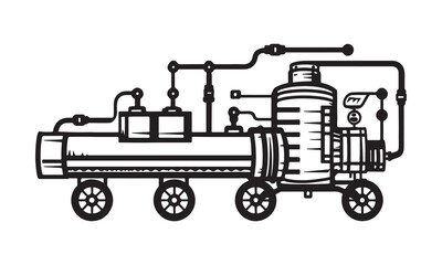 Elaborate mechanical contraption with pipes and wheels machine