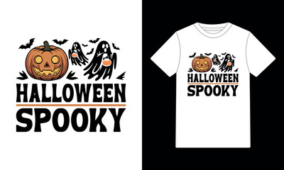 Halloween Spooky Pumpkin Ghosts and Bats t-shirt Design