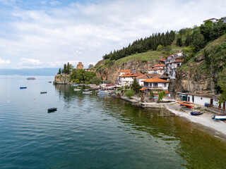 Fototapeta premium Ohrid Town and Lake aerial view in North Macedonia