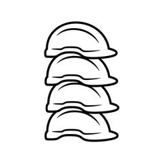 Stack of four hard hats in a simple line drawing