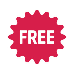 Bright red starburst sticker with the word free