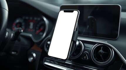 smartphone mounted on a car dashboard, showcasing modern technology and convenience. It highlights the integration of technology in transportation