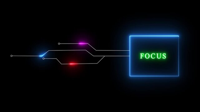Neon Focas text animation.  Neon text animation on black background.