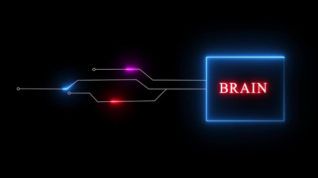 Neon Brain text animation.  Neon text animation on black background.