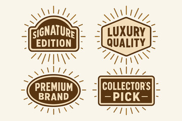 Fototapeta premium vintage badge label set with bold retro typography and starburst rays flat vector illustration style isolated on white background effects containing phrases like Signature Edition Luxury