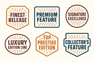 Obraz premium vintage badge label set with bold retro typography and starburst rays flat vector illustration style isolated on white background effects containing phrases like Finest Release Premium