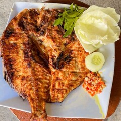grilled fish seafood breast with vegetables