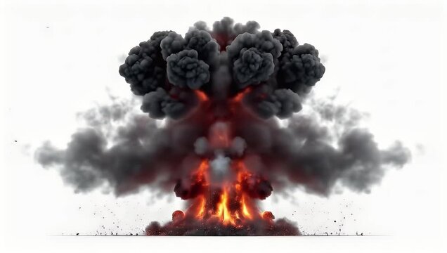 Explosive Nuclear Explosion with Bright Fireballs and Billowing Smoke in Sky