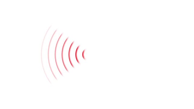 Abstract red radio waves signal animation on white background. Network tower produced radio wave concept. Radio wave signal technology animated with center to left side. 4k video.