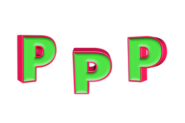 alphabet a-z light green and red color 