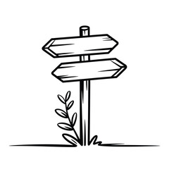 Hand drawn wooden signpost with two arrows pointing in opposite directions