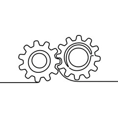 Two interlocking gears drawn with a single continuous line