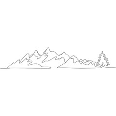 Minimalist mountain range landscape with a single pine tree