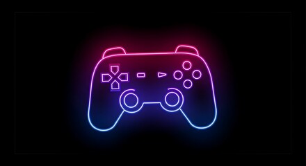 Neon game controller glowing on a dark background
