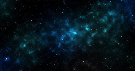 Deep space background with glowing blue nebula and scattered stars in the galaxy
