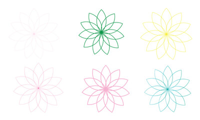 Obraz premium Minimal floral outline collection — geometric flower shapes in pastel pink, green, yellow, and blue tones for modern vector design, decoration, and creative artwork.