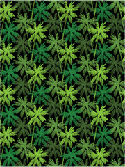 Tropical shirt design with light and dark green palm trees & black background, abstract geometric shapes, textured lines, and a muted mauve background, giving a modern, artistic beach vibe.-8.eps