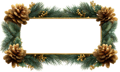 Elegant Holiday Frame with Pinecones and Pine Branches Decor Isolate on Transparent Background, png