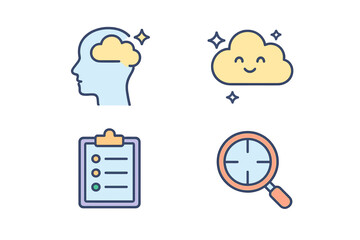 outline colorful icon 4 isolated on transparent background flat vector illustration style mental clarity theme including decluttered mind symbol clear thoughts icon organization board and