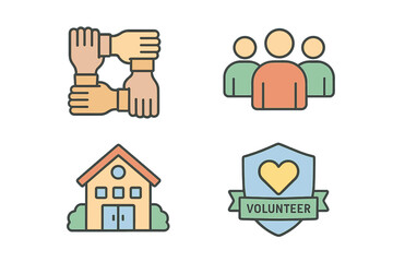 Fototapeta premium outline colorful icon 4 isolated on transparent background flat vector illustration style civil resilience theme including unity hands symbol neighborhood support group community center and