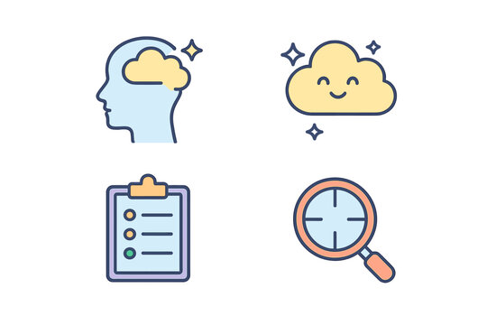 outline colorful icon 4 isolated on transparent background flat vector illustration style mental clarity theme including decluttered mind symbol clear thoughts icon organization board and