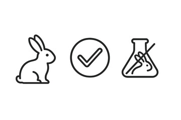 monochrome minimal icon isolated on transparent background clean outline vector style cruelty free certification theme including bunny outline ethical approval mark and no animal testing