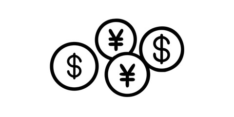 Popular currency icon symbol set isolated on transparent background. Black & white currency signs
